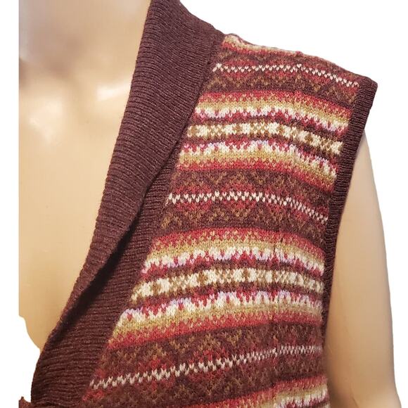 Woolrich Size 2XL Vest 100% Lambs Wool Button Red Fair Isle Collar Malbringo - Picture 2 of 9